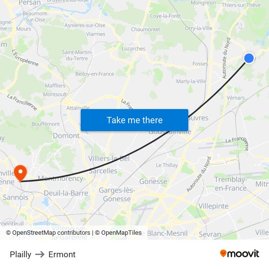 Plailly to Ermont map