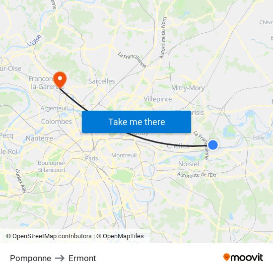 Pomponne to Ermont map