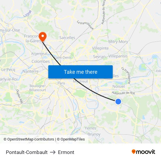 Pontault-Combault to Ermont map