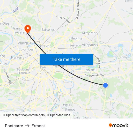 Pontcarre to Ermont map