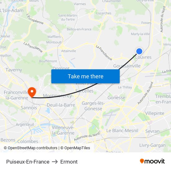 Puiseux-En-France to Ermont map