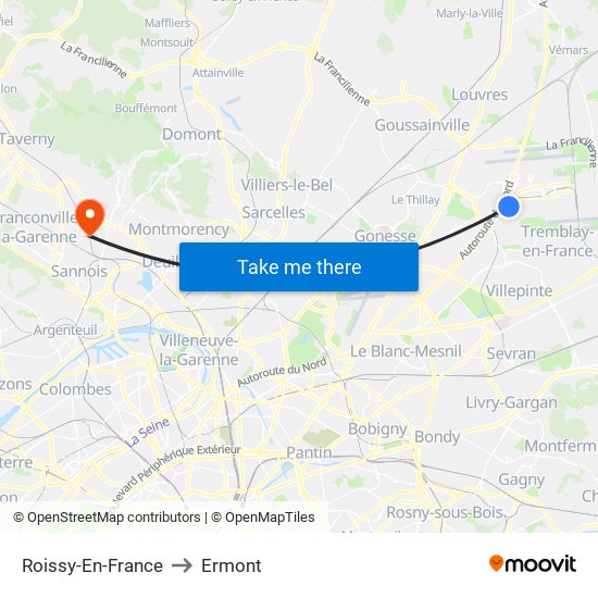 Roissy-En-France to Ermont map