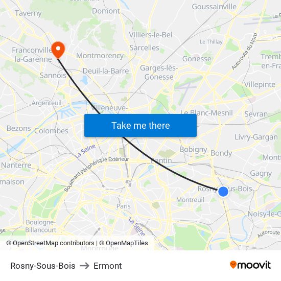 Rosny-Sous-Bois to Ermont map