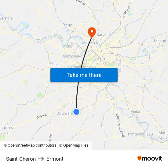 Saint-Cheron to Ermont map