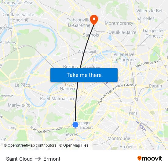 Saint-Cloud to Ermont map