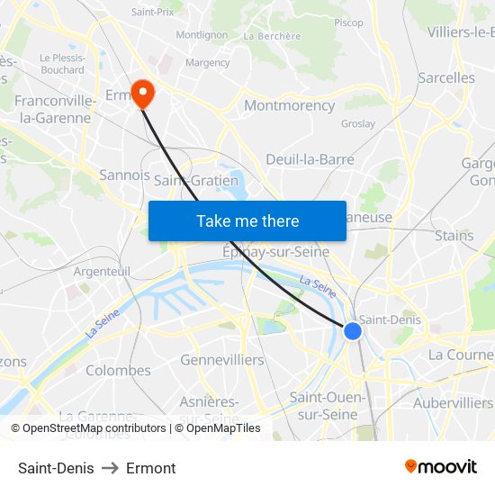 Saint-Denis to Ermont map