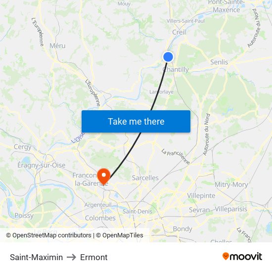 Saint-Maximin to Ermont map