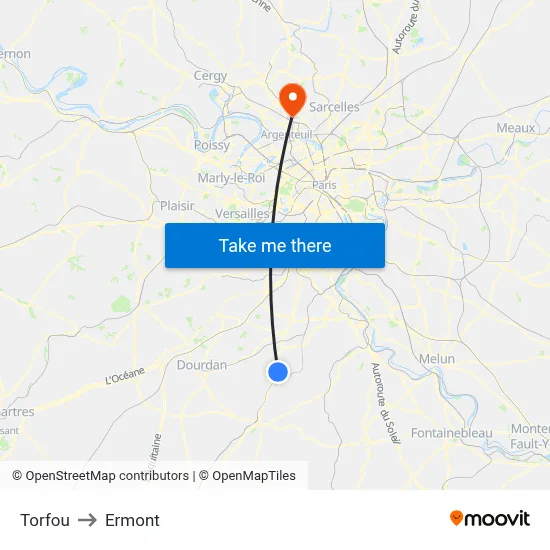 Torfou to Ermont map