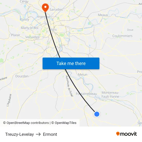 Treuzy-Levelay to Ermont map