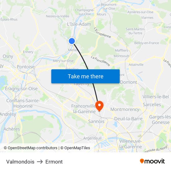 Valmondois to Ermont map