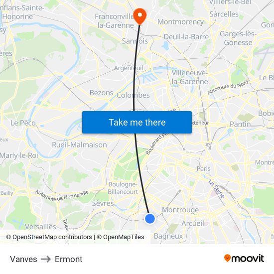 Vanves to Ermont map