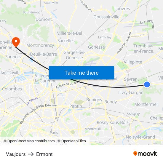 Vaujours to Ermont map