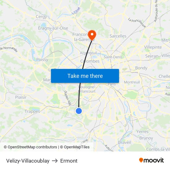 Velizy-Villacoublay to Ermont map