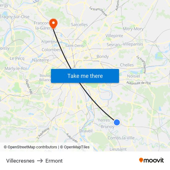 Villecresnes to Ermont map