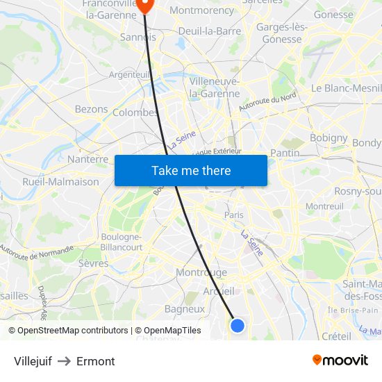 Villejuif to Ermont map