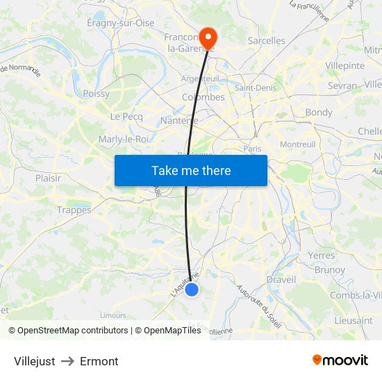 Villejust to Ermont map