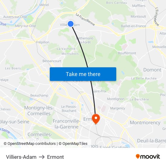 Villiers-Adam to Ermont map