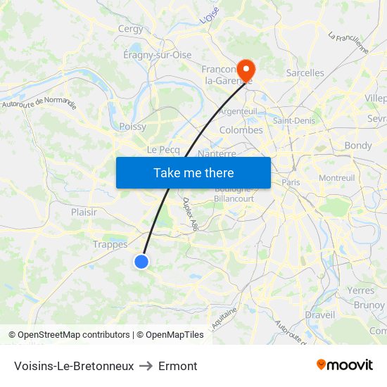 Voisins-Le-Bretonneux to Ermont map