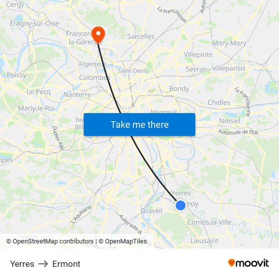 Yerres to Ermont map