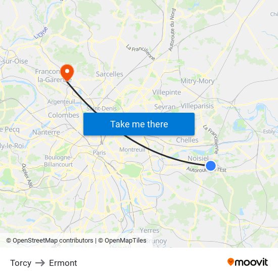 Torcy to Ermont map