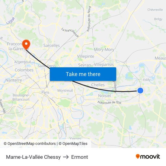 Marne-La-Vallée Chessy to Ermont map