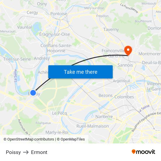 Poissy to Ermont map