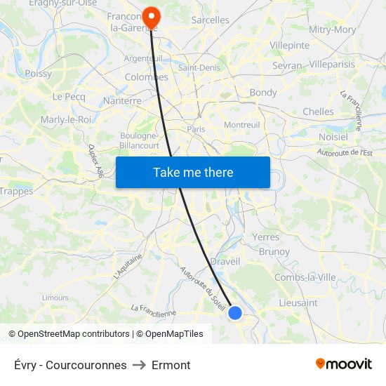 Évry - Courcouronnes to Ermont map