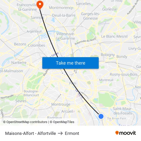 Maisons-Alfort - Alfortville to Ermont map