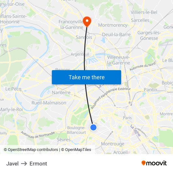Javel to Ermont map