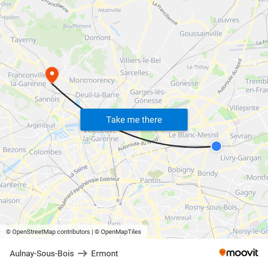 Aulnay-Sous-Bois to Ermont map