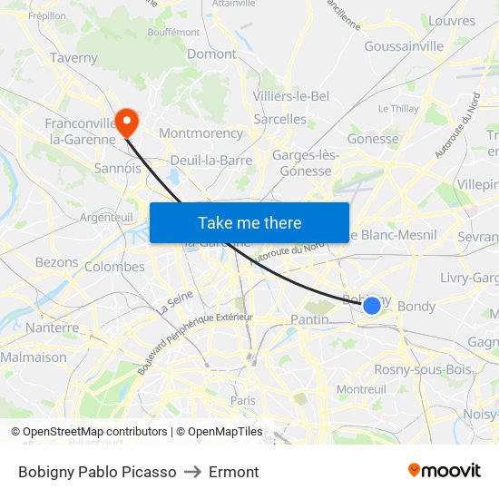 Bobigny Pablo Picasso to Ermont map