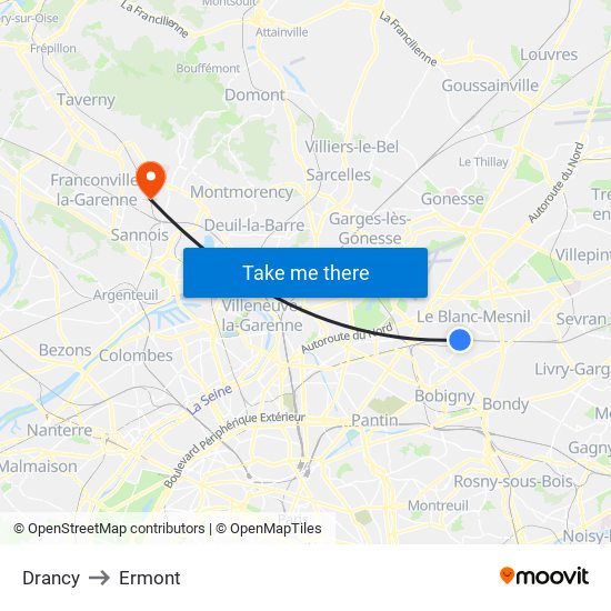 Drancy to Ermont map