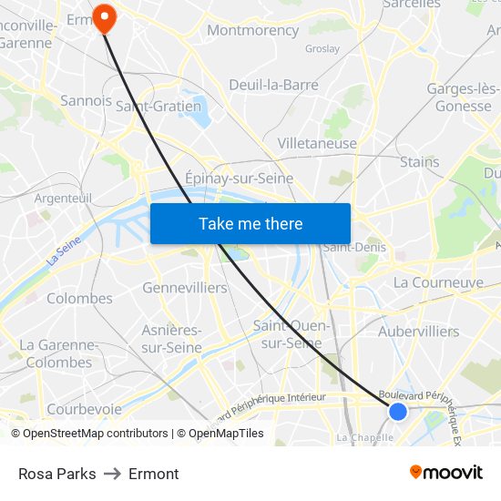 Rosa Parks to Ermont map