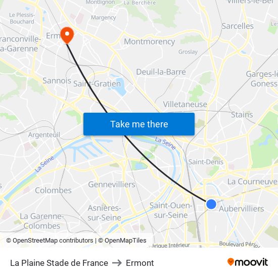 La Plaine Stade de France to Ermont map