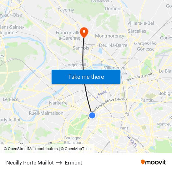 Neuilly Porte Maillot to Ermont map