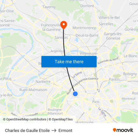 Charles de Gaulle Etoile to Ermont map