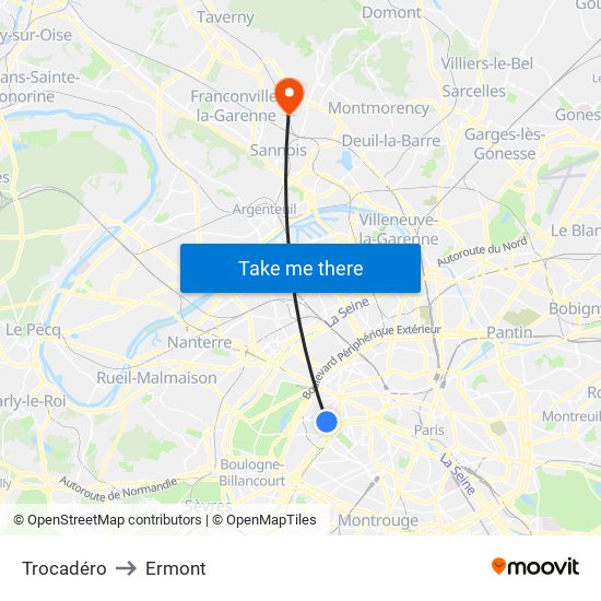 Trocadéro to Ermont map