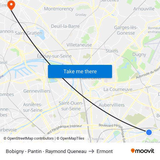 Bobigny - Pantin - Raymond Queneau to Ermont map