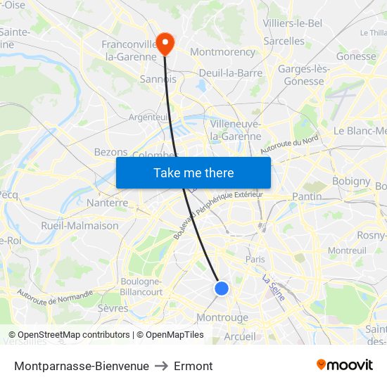 Montparnasse-Bienvenue to Ermont map