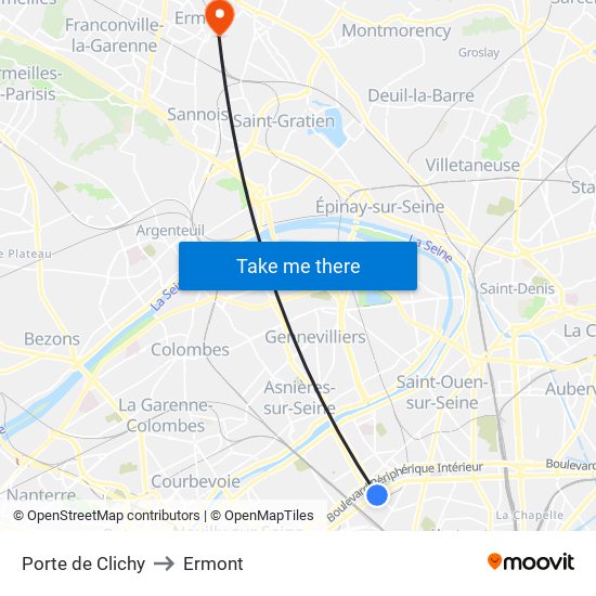 Porte de Clichy to Ermont map