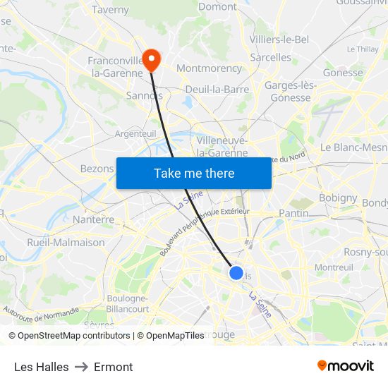 Les Halles to Ermont map