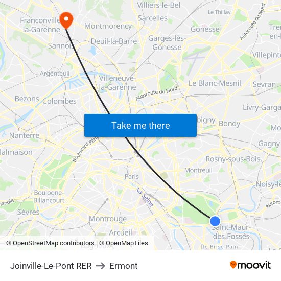 Joinville-Le-Pont RER to Ermont map