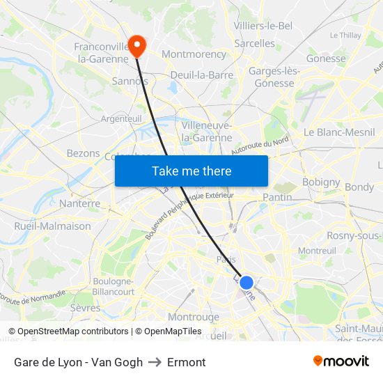 Gare de Lyon - Van Gogh to Ermont map