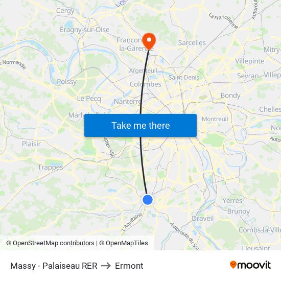 Massy - Palaiseau RER to Ermont map