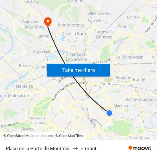 Place de la Porte de Montreuil to Ermont map