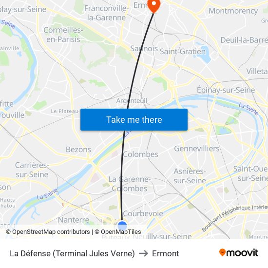 La Défense (Terminal Jules Verne) to Ermont map