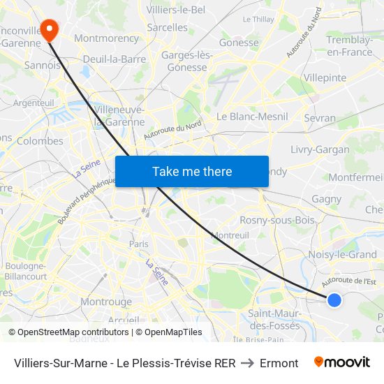 Villiers-Sur-Marne - Le Plessis-Trévise RER to Ermont map