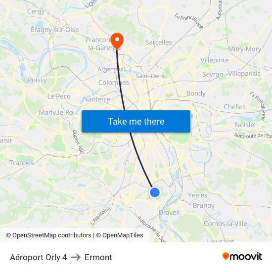 Aéroport Orly 4 to Ermont map