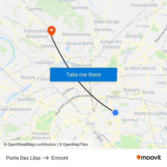Porte Des Lilas to Ermont map