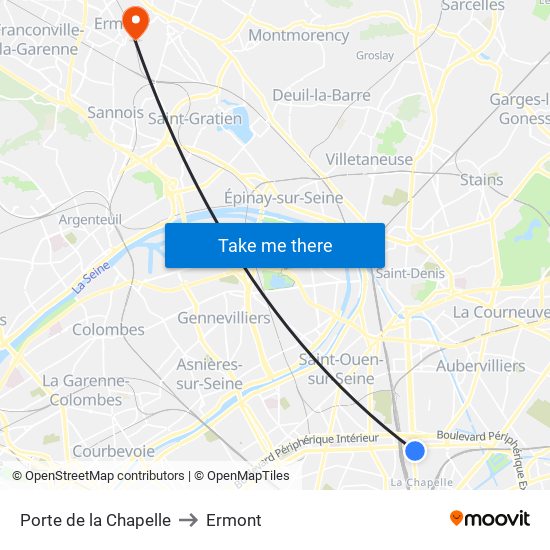 Porte de la Chapelle to Ermont map